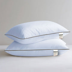 Hotel Quality Pair of Standard Hollow-fiber Filled Pillow, Breathable, Hyperallergenic, Plush Hotel-Style Down Alternative, Medium-Firm Support, Quick bounce back (2, Single Piping Pillow)