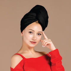 Siesta Zen Premium Combed 100% Cotton Hair Drying Towel Ultra Soft Quick-Dry Turban with Easy Button, Frizz-Free Wrap for Women & Kids, Super Absorbent for Curly, Long & Thick Hair