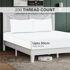Siesta Zen 3 Piece Cotton Rich Fitted Sheet Set, 250 Thread count, 30cm Deep Pocket, Ultra Soft & Wrinkle Resistant