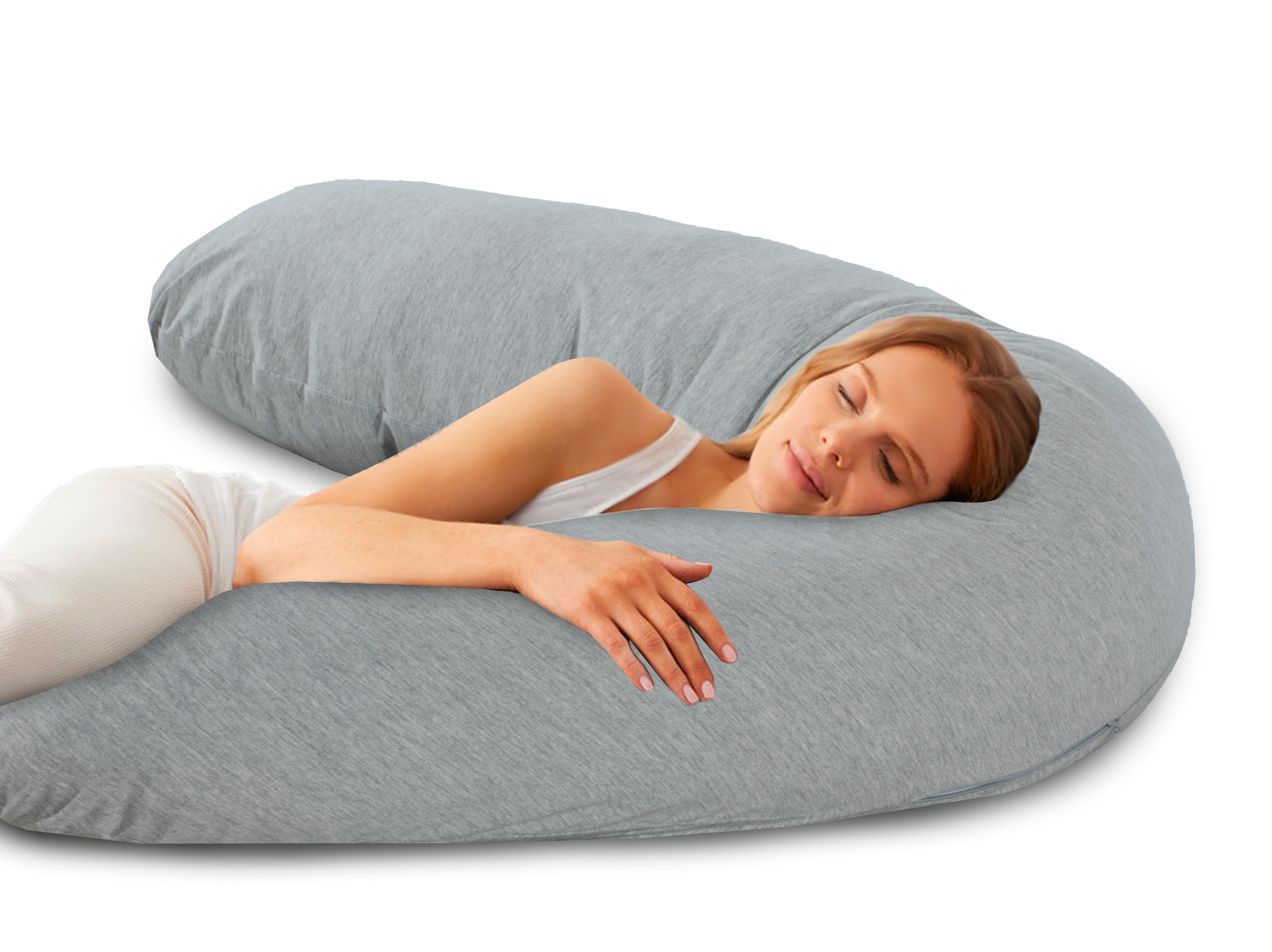 Siesta Zen® Full Long Body Women Pregnancy Support Pillow, Soft & Fluffy U-Shaped Maternity Pillow,Side Sleeper Adults Large size, Filled hollowfiber with Removable Jersey zipper Cover (Grey)