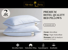 Hotel Quality Pair of Standard Hollow-fiber Filled Pillow, Breathable, Hyperallergenic, Plush Hotel-Style Down Alternative, Medium-Firm Support, Quick bounce back (2, Single Piping Pillow)